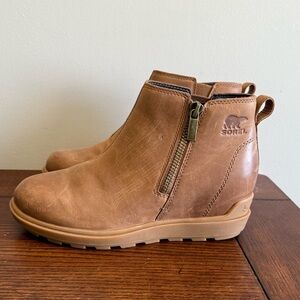 Sorel Women Evie‎ II Zip Up Waterproof Ankle Booties Size US 7.5 Tan Leather
